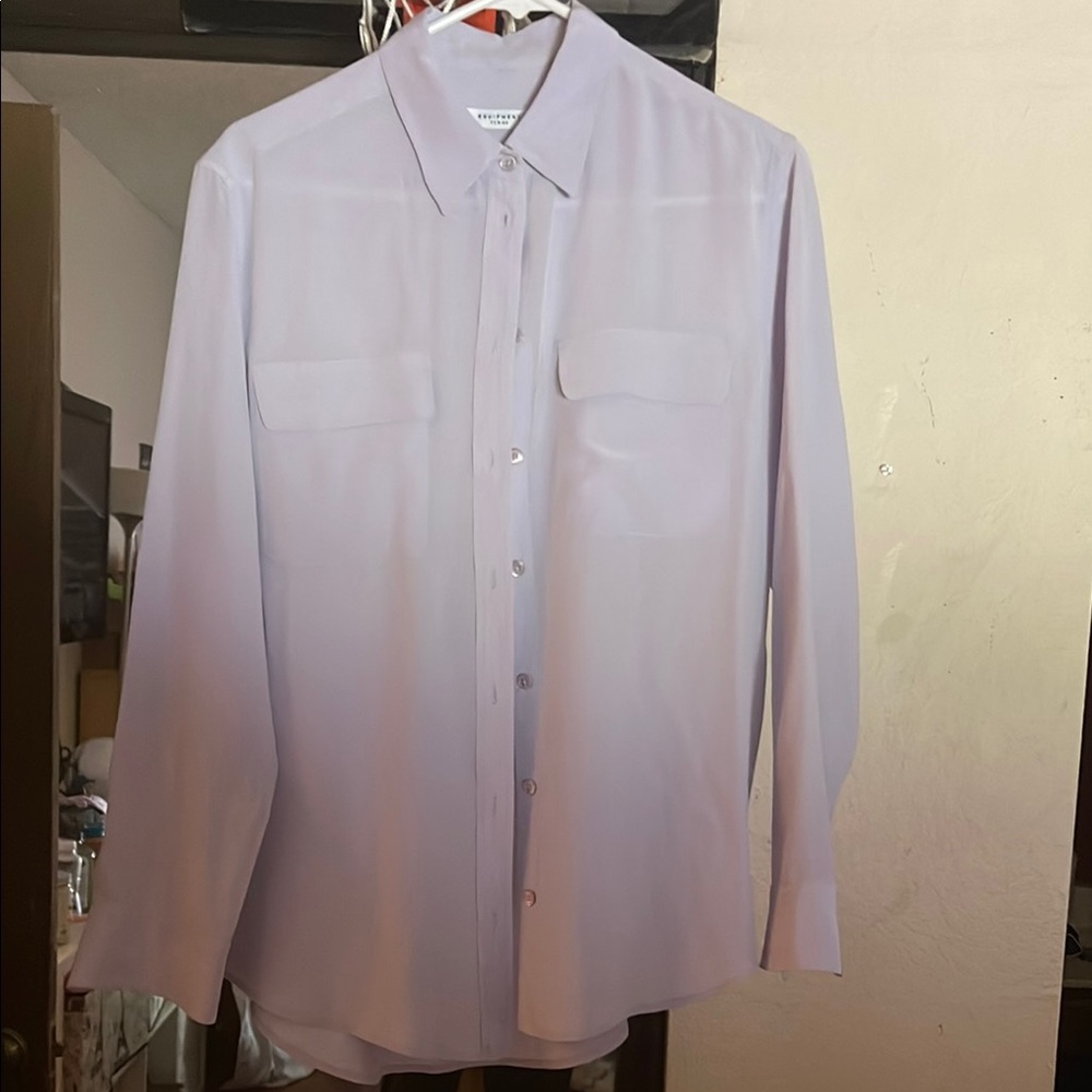 Equipment Lavender long sleeve silk blouse